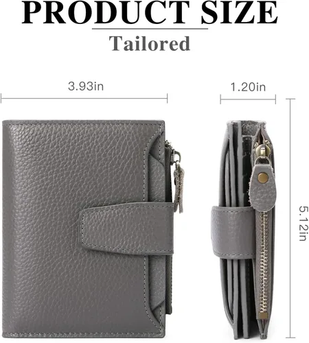 Vista 3 de FALAN MULE Cartera pequeña para mujer, de piel auténtica, plegable, compacta, con bloqueo RFID, pequeña cartera para mujer, Gris-oscuro, Casual
