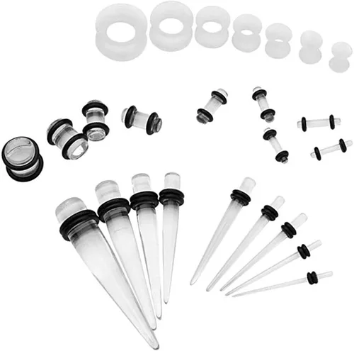Vista 4 de HISHION Juego de 50 dilatadores de oreja 14G-00G y tapones de acrílico + túneles de silicona 9 calibres buenos para principiantes para mujeres
