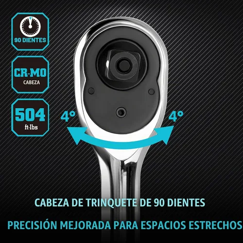 Vista 4 de DURATECH Trinquete de accionamiento de mango extra largo de 1/2 pulgada, llave de trinquete de 90 dientes