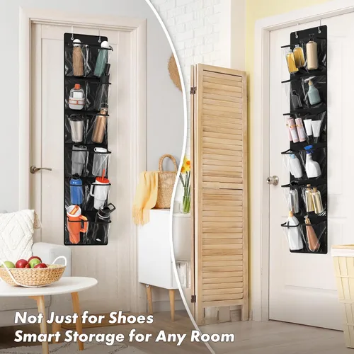 Vista 6 de Simple Houseware 24 Bolsillos - 2PK 12 Bolsillos Grandes Organizador de Zapatos Colgante para Puerta, Negro