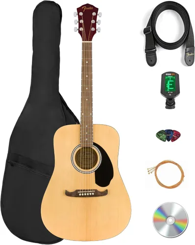 Vista 9 de Fender Guitarra acústica FA-125 Dreadnought - Paquete negro con estuche, afinador, correa, cuerdas, púas y DVD instructivo de Austin Bazaar