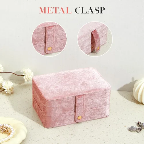 Vista 6 de BUTI4WLD Joyero pequeño de terciopelo para mujeres y niñas, estuche portátil de viaje de doble capa para anillos, colgantes, aretes, collares