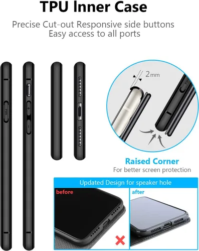 Vista 5 de OCASE Funda tipo cartera compatible con iPhone 11 con tarjetero y soporte para tarjetas, funda de piel sintética con función atril y cierre