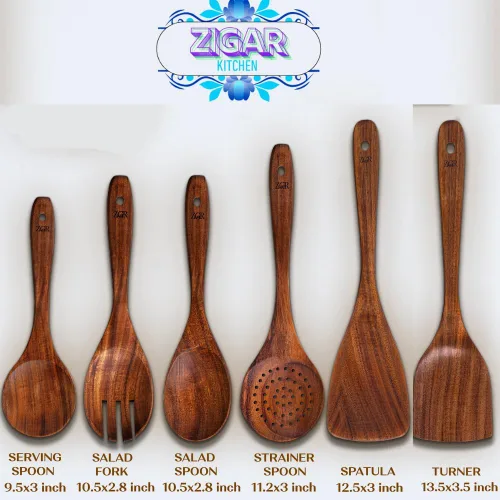 Vista 5 de Cucharas de madera para cocinar, utensilios de madera de teca de 6 piezas, juego de utensilios de cocina duraderos resistentes al calor, sin