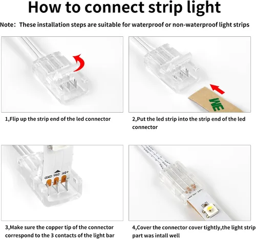 Vista 5 de VIPMOON 12 conectores de tira de luz LED sin soldadura de 3 pines de 0.315 in, conector rápido de tira a cable para tiras de luces LED WS2811 tira a