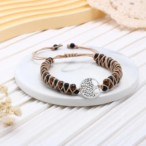 Vista 6 de Pulseras de cuentas de ojo de tigre del árbol de la vida para mujeres, novia, amante, alma gemela, esposa, amigos, regalos para Navidad, cumpleaños