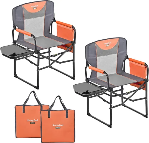Vista 15 de SUNNYFEEL Silla de Directores de Camping, Silla Plegable Portátil de Gran Tamaño con Mesa Lateral, Bolsillo para Playa, Pesca, Viaje, Picnic