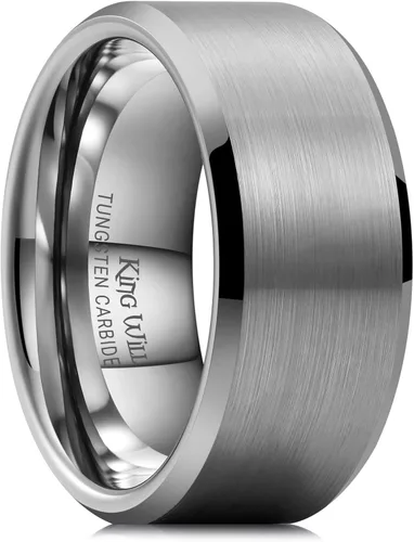 Vista 24 de King Will Anillo de tungsteno para hombres de King Will - Disponible en 6 mm a 10 mm, negro/plata, acabado mate, borde biselado pulido, ajuste