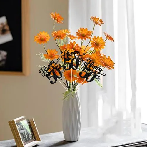Vista 7 de Rsstarxi Paquete de 12 palitos de centro de mesa de cumpleaños número 50 para decoración de mesa de cumpleaños 50 para hombre, decoración de mesa