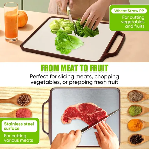 Vista 3 de Tabla de cortar de titanio para cocina, tabla de cortar de doble cara de grado alimenticio para carne, frutas y verduras
