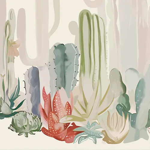 Vista 5 de Manicer Tapiz de cactus, coloridas plantas y hierbas, tapiz botánico para colgar en la pared, tapiz de paisajes naturales, mural para dormitorio