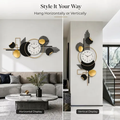 Vista 5 de HAVFIFK - Reloj de pared de metal grande de 59 pulgadas, reloj silencioso 3D para sala de estar Layered Geometric Design, Easy to Install, Heibai