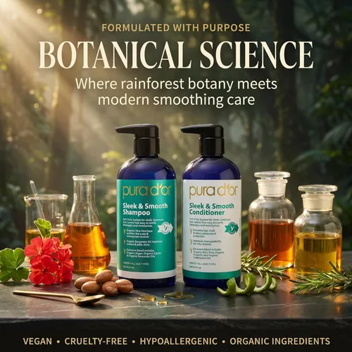 Vista 5 de PURA D'OR Elegante y suave juego de champú y acondicionador para cabello liso sin encrespamiento y sedoso, infundido con aloe vera orgánico, aceite