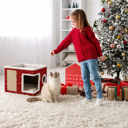 Vista 6 de Cama de Navidad para gatos grandes para interiores con almohadilla para Verde