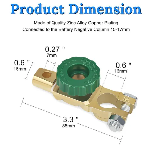 Vista 6 de Interruptor de desconexión de batería de poste superior con perilla verde 12V-24V Desconexión rápida, aislador de batería principal