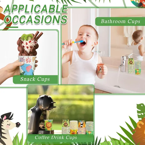 Vista 6 de Amyhill 100 vasos desechables de papel de 9 onzas para niños, animales, tazas de baño, pequeñas y coloridas para fiestas, picnic, barbacoas, viajes