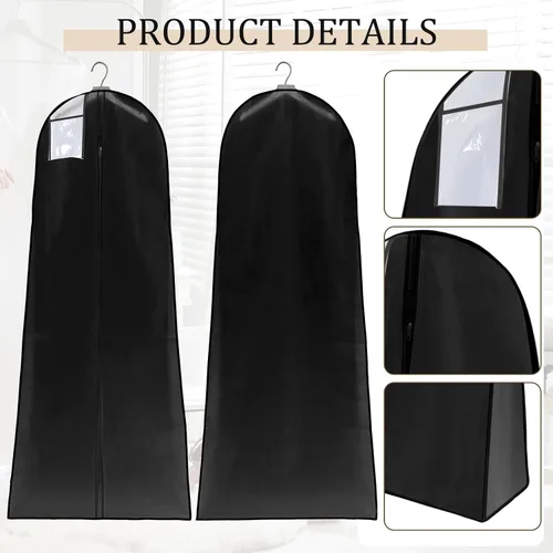 Vista 3 de Windyun Paquete de 6 bolsas de ropa para vestidos de novia de 71 pulgadas, bolsas de vestir para vestidos largos con refuerzo de 9 pulgadas