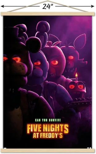 Vista 3 de Trends International Five Nights at Freddy's Movie - Póster de pared de una hoja, 22.37 x 34.00 pulgadas, paquete de impresión y colgador de madera