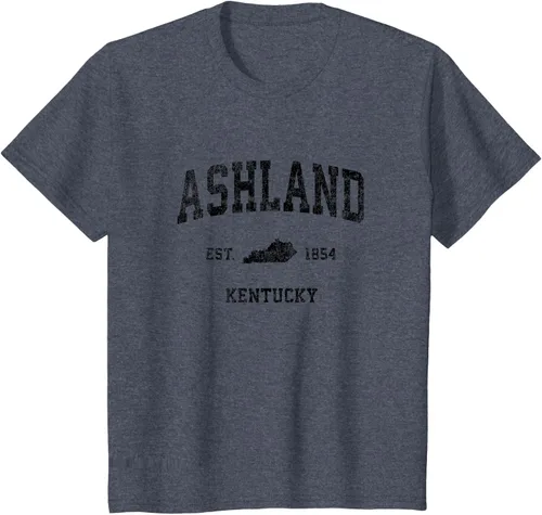 Vista 71 de Ashland Kentucky KY Vintage Sports Design Camiseta de impresión negra Asfalto