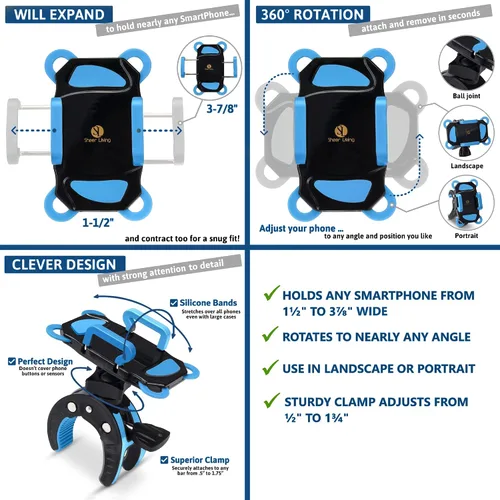 Vista 2 de Soporte para teléfono para cochecito de bebé, carrito de compras, carrito de golf, carrito de empuje, soporte de teléfono para bicicleta