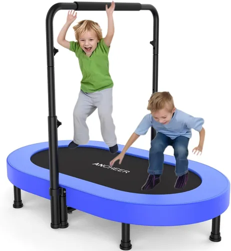 Vista 8 de ANCHEER Mini trampolín doble de 56 pulgadas para niños, mini rebote con mango ajustable de 5 niveles, trampolín para padres e hijos para niños