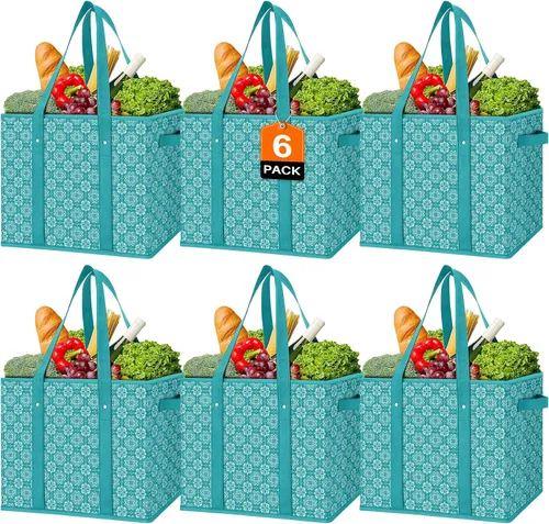Vista 12 de WISELIFE Bolsas reutilizables para comestibles [2 unidades], bolsa grande para comestibles, resistente al agua, bolsa de compras plegable para ropa