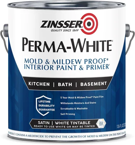 Vista 4 de Zinsser 2770 PERMA-WHITE - Pintura interior a prueba de moho y moho, 5 galones, color blanco cáscara de huevo