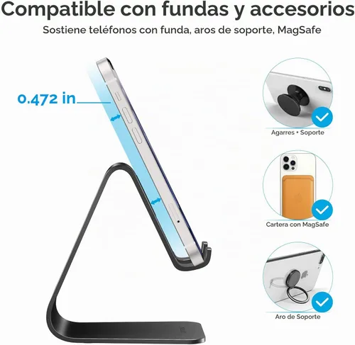 Vista 4 de [Versión actualizada de Solid] OMOTON Desktop Cell Phone stand Tablet Stand avanzada, 4mm de grosor de aluminio soporte para teléfono celular