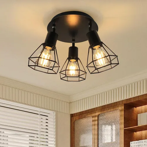 Vista 8 de LTBLIGHT Iluminación LED de pista de 1 luz, luz de techo ajustable negra con jaula de alambre de metal, lámpara de granja para dormitorio, mesita