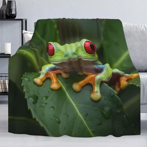 Vista 4 de Delerain Manta suave de rana 3D de 40 x 50 pulgadas, manta ligera de franela polar para sofá, cama, sofá, viajes, campamento, para niños y adultos