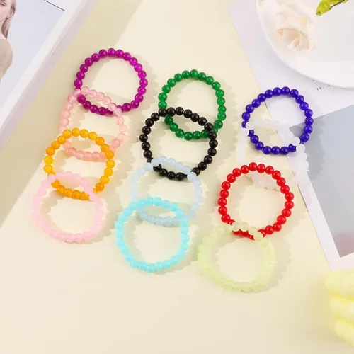 Vista 7 de FINZOR 24 pulseras elásticas de cuentas de 0.315 pulgadas hechas a mano para mujer, pulsera elástica de cuentas multicolor mate para mujer, pulsera