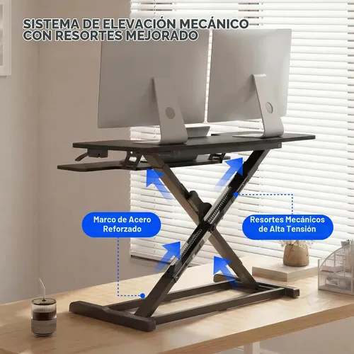 Vista 4 de FLEXISPOT Convertidor de escritorio de pie de 42 pulgadas, elevador de escritorio ergonómico extra grande de altura ajustable, estación de trabajo