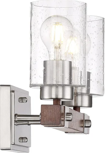 Vista 3 de Nuvo 60/6962 - Acabado de madera de níquel cepillado y nuez moscada con vidrio transparente sembrado, 2 luces