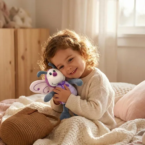 Vista 4 de Peluche de mariposa con bolsa de capullo, 12 pulgadas, color morado para niñas pequeñas Soft polyester metamorphosis pretend play toy with