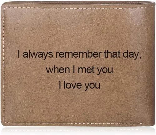Vista 6 de SimpleQ Billetera personalizada con nombres grabados para hombres, billetera con fotos personalizada, billetera plegable casual, regalos para papá