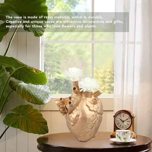Vista 3 de Yosoo Florero de corazón, florero anatómico decorativo para decoración del hogar (dorado)