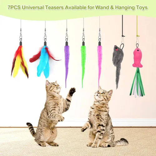 Vista 6 de ChicWow Varita Retráctil Interactiva para Gatos y Juguetes Colgantes para Gatos - 2 Varitas, 2 Colgantes, 7 Juguetes Tentadores para Gatos Adultos