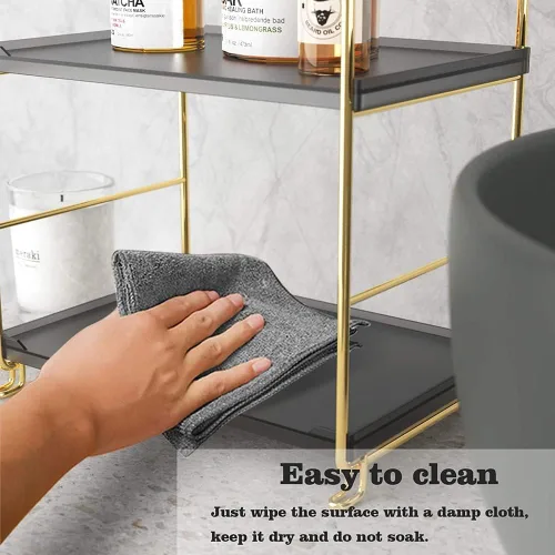 Vista 4 de Estante de especias de cocina de 2 niveles, estante organizador apilable independiente, organizador de baño y cosméticos, estante cuadrado de pie