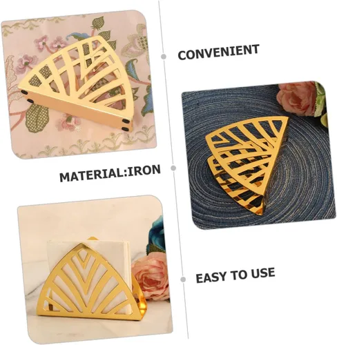 Vista 4 de Ciieeo Servilletero de metal dorado con forma geométrica decorativa para mesa de restaurante, práctico soporte de hierro con bordes lisos