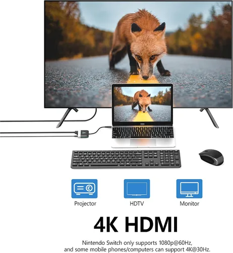 Vista 6 de Switch Dock para Nintendo SwitchOLED, base de TV portátil con puerto USB 3.0 HDMI 4K y carga USB C, base de viaje para Nintendo Switch, Samsung