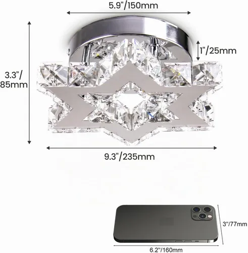 Vista 7 de Mini Lámpara de Araña LED de Cristal - Lámpara de Techo Empotrada Regulable Moderna con Control Remoto - Pequeña Lámpara de Araña de Estrella