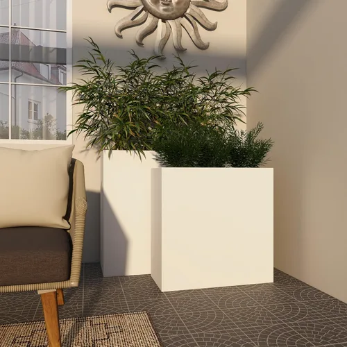 Vista 9 de Deco 79 Maceta de metal para interiores y exteriores, maceta rectangular grande, juego de 2 macetas de 28 pulgadas, 24 pulgadas de alto, color blanco