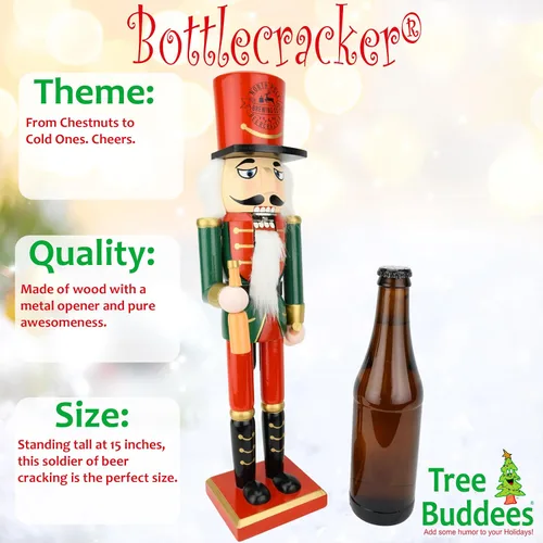 Vista 2 de Tree Buddees Beercracker Abridor de Botellas Cascanueces de 15" de Alto Funcional Apertura de Botellas y Decoración Festiva Navideña Bottlecracker