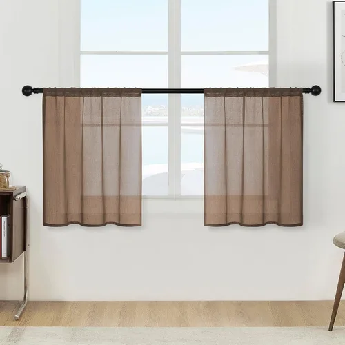 Vista 17 de MRTREES Cortinas transparentes de Aqua Blue, para cocina, de 36 pulgadas de longitud, cortinas transparentes de gasa con filtro de luz, cortinas