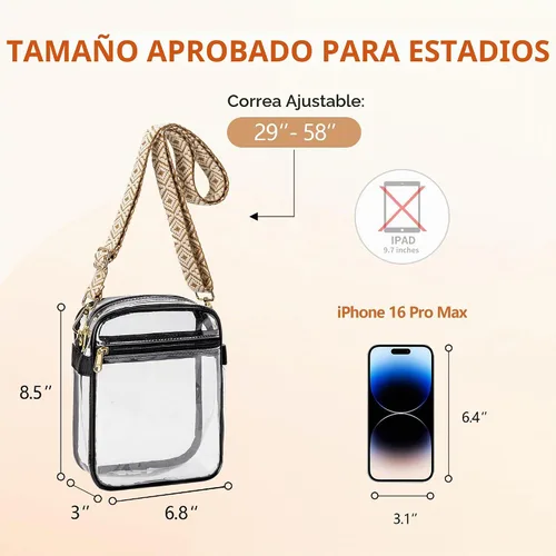 Vista 4 de Bagenius Clear Bag for Stadium Events, Clear Crossbody Bag Stadium Approved Correa de cubo
