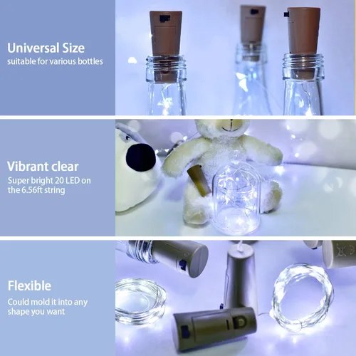 Vista 4 de osteplus Luces para botellas de vino con corcho, paquete de 10 con 12 baterías de repuesto Mini luces de hadas con cadena de luces operadas