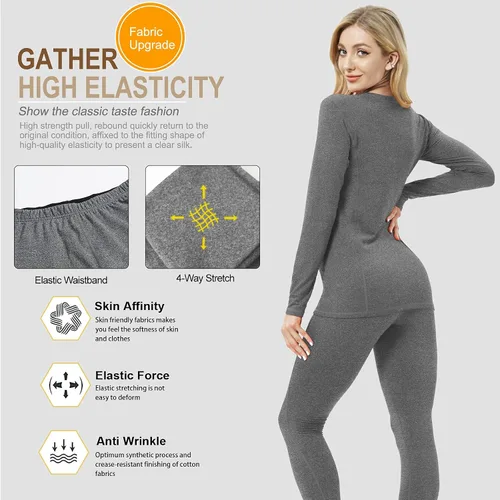 Vista 4 de MeetHoo Ropa interior térmica para mujer, conjunto de compresión de capa base cálida para invierno, forro polar, pantalones largos para correr