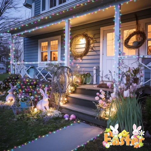 Vista 5 de JMEXSUSS 200 luces LED de Pascua al aire libre e interior para decoraciones, 66 pies conectables pastel luces de Pascua cadena de alambre