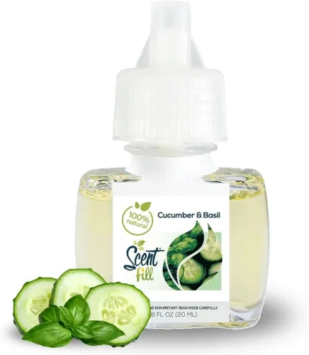 Vista 2 de Scent Fill Ambientador enchufable 100% natural de pepino y albahaca, recargas de aceite perfumado, paquete de 3 recargas