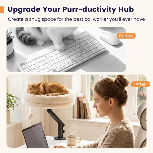 Vista 6 de PETSITE Cama de escritorio para gatos, cama giratoria de 360° para Blanco